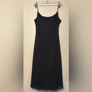 Ann Taylor LOFT Sundress Midi Polka Dot Black Tan Lined Semi-sheer Dutton 8